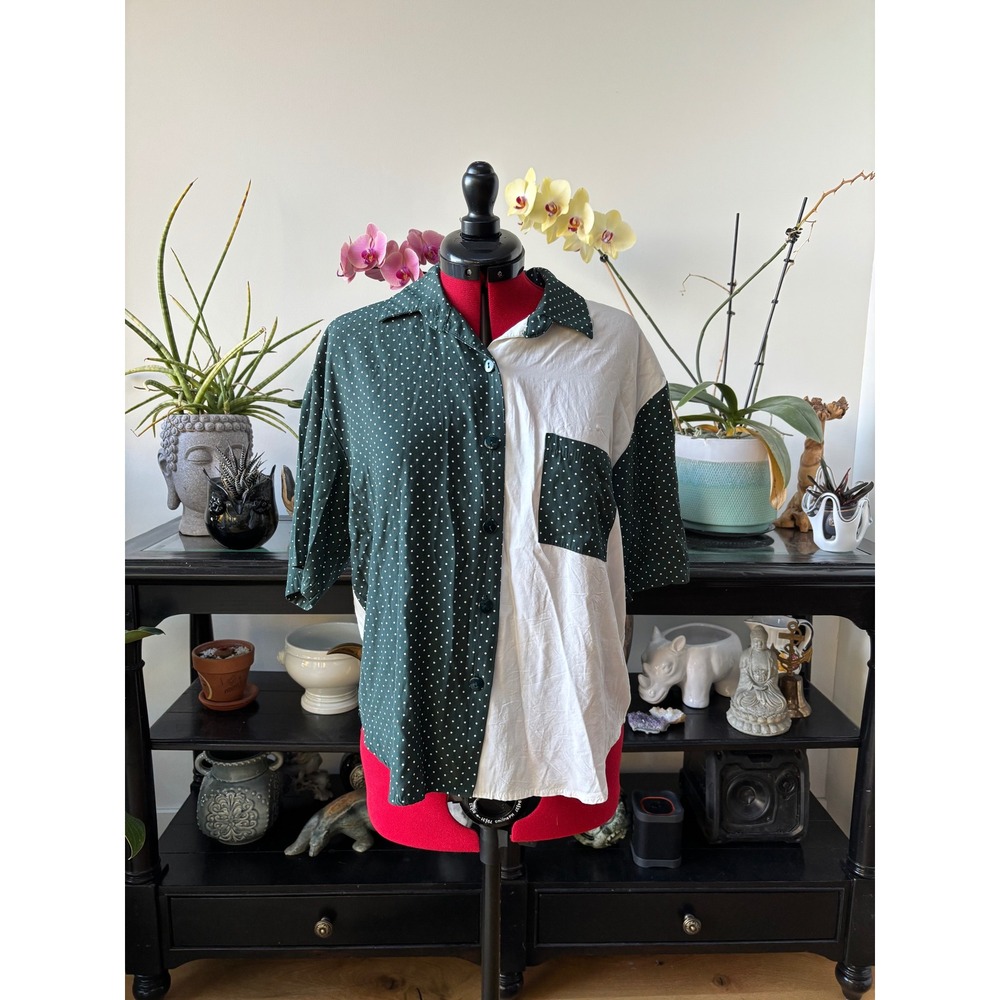 Fritzi Petites L Polka Dot Green White‎ slight crop VTG  button up dotty trendy
